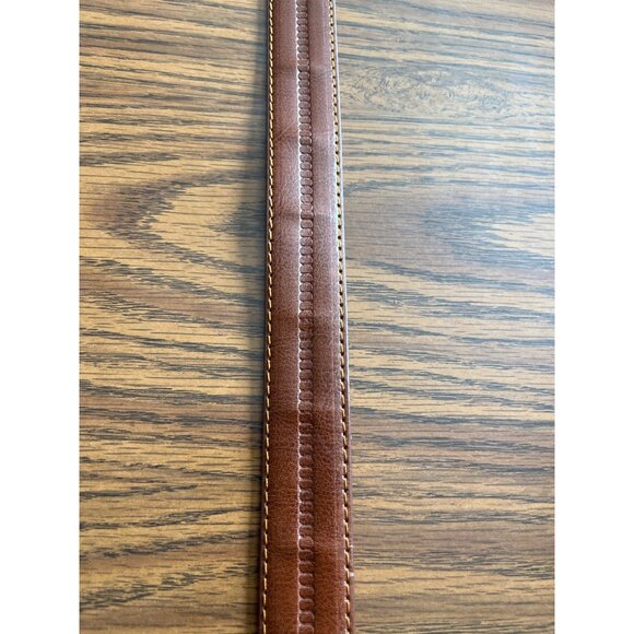 Brown leather belt with silver tone buckle size 42 NWOT - Picture 6 of 8